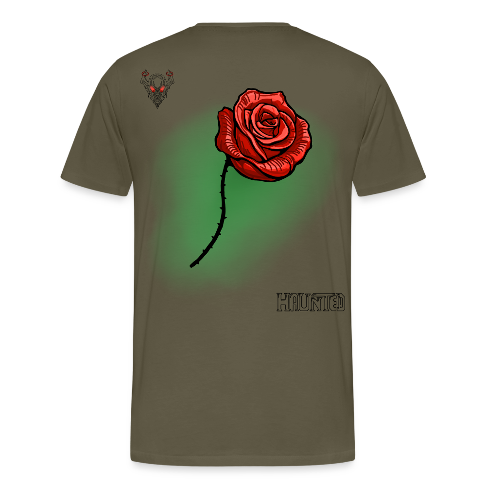 Man T-Shirt Rose on Green 3 - Khaki
