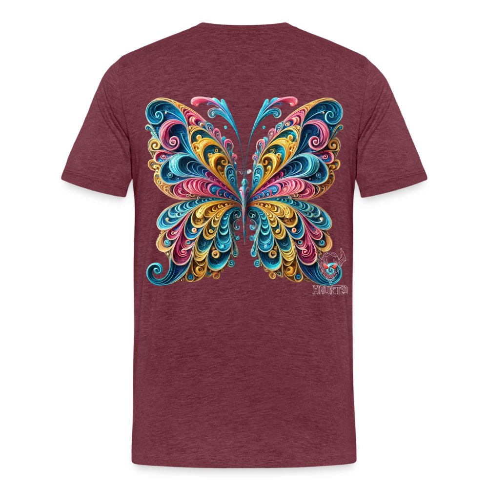 Men T-Shirt Whimsical Butterfly Harmony - Bordeauxrot meliert