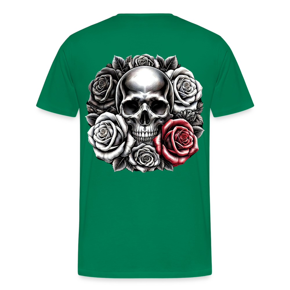 Men T-Shirt Skull Roses - Kelly Green