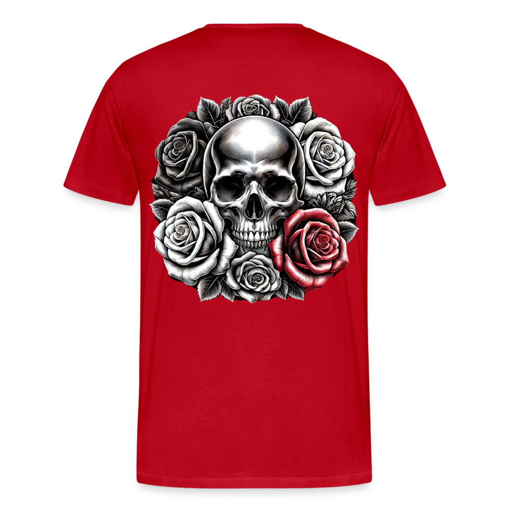 Men T-Shirt Skull Roses - Rot