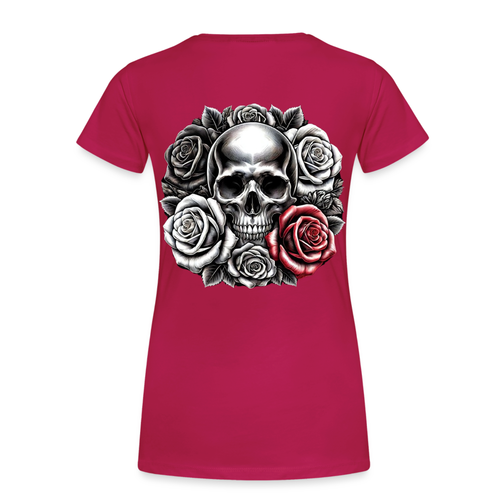 Women T-Shirt Skull Roses - dunkles Pink