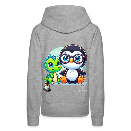 Women Hoodie KasPenguin with Dinosaur - Grau meliert