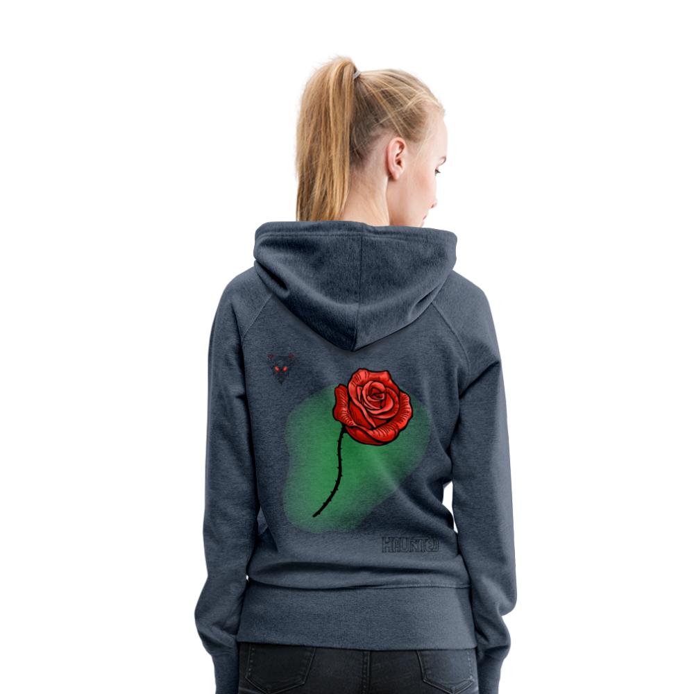 Woman Hoodie Rose on Green 2 - Jeansblau