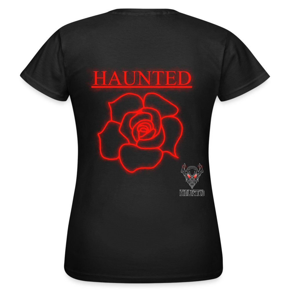 Women T-Shirt Red Neon Rose - Schwarz
