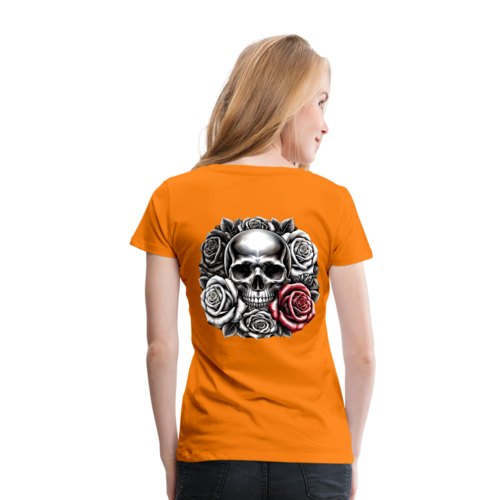 Women T-Shirt Skull Roses - Orange