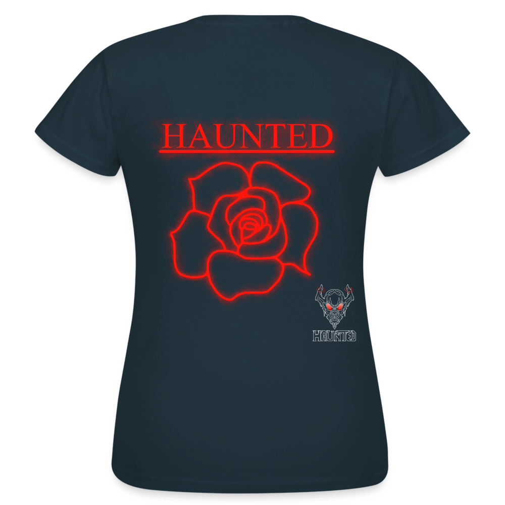 Women T-Shirt Red Neon Rose - Navy