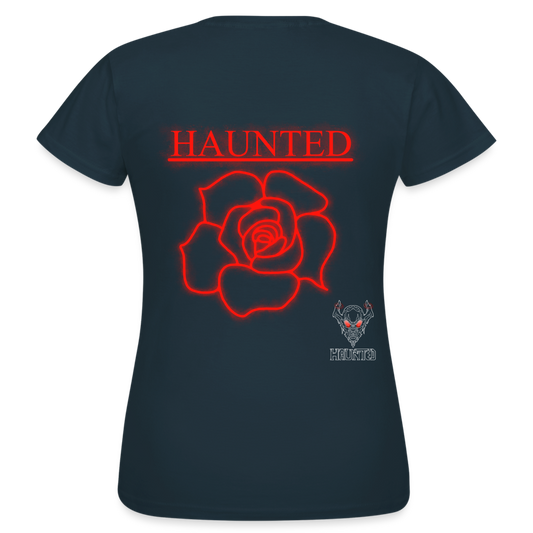 Women T-Shirt Red Neon Rose - Navy