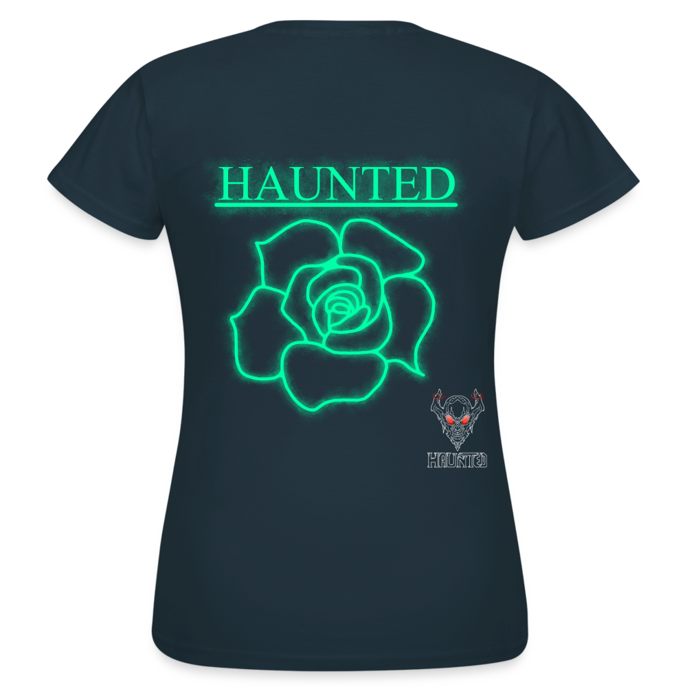 Women T-Shirt Turquoise Neon Rose - Navy
