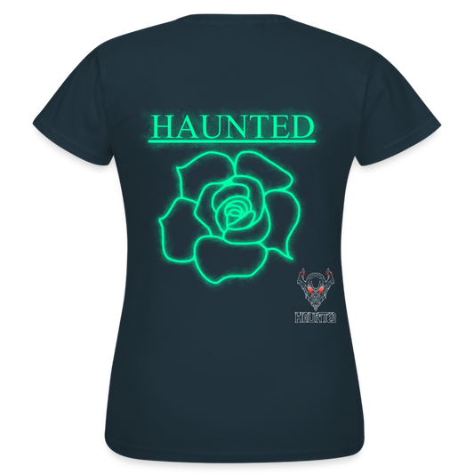 Women T-Shirt Turquoise Neon Rose - Navy