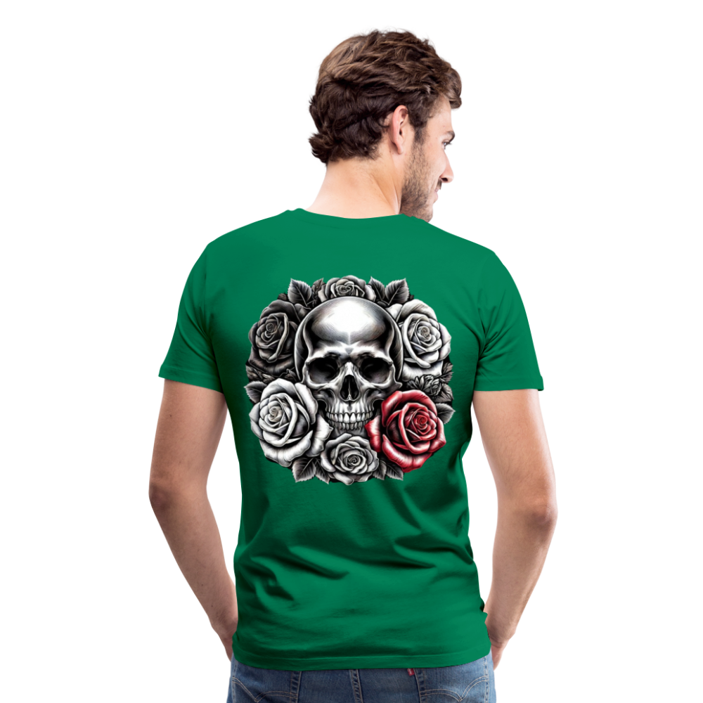 Men T-Shirt Skull Roses - Kelly Green