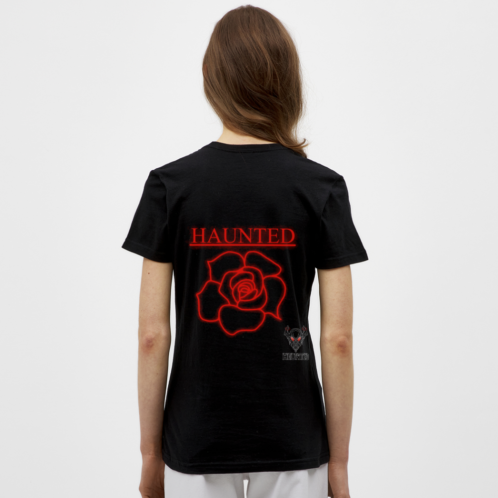 Women T-Shirt Red Neon Rose - Schwarz