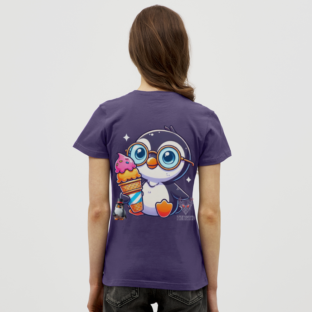 Women T-Shirt KasPenguin with Ice - Dunkellila