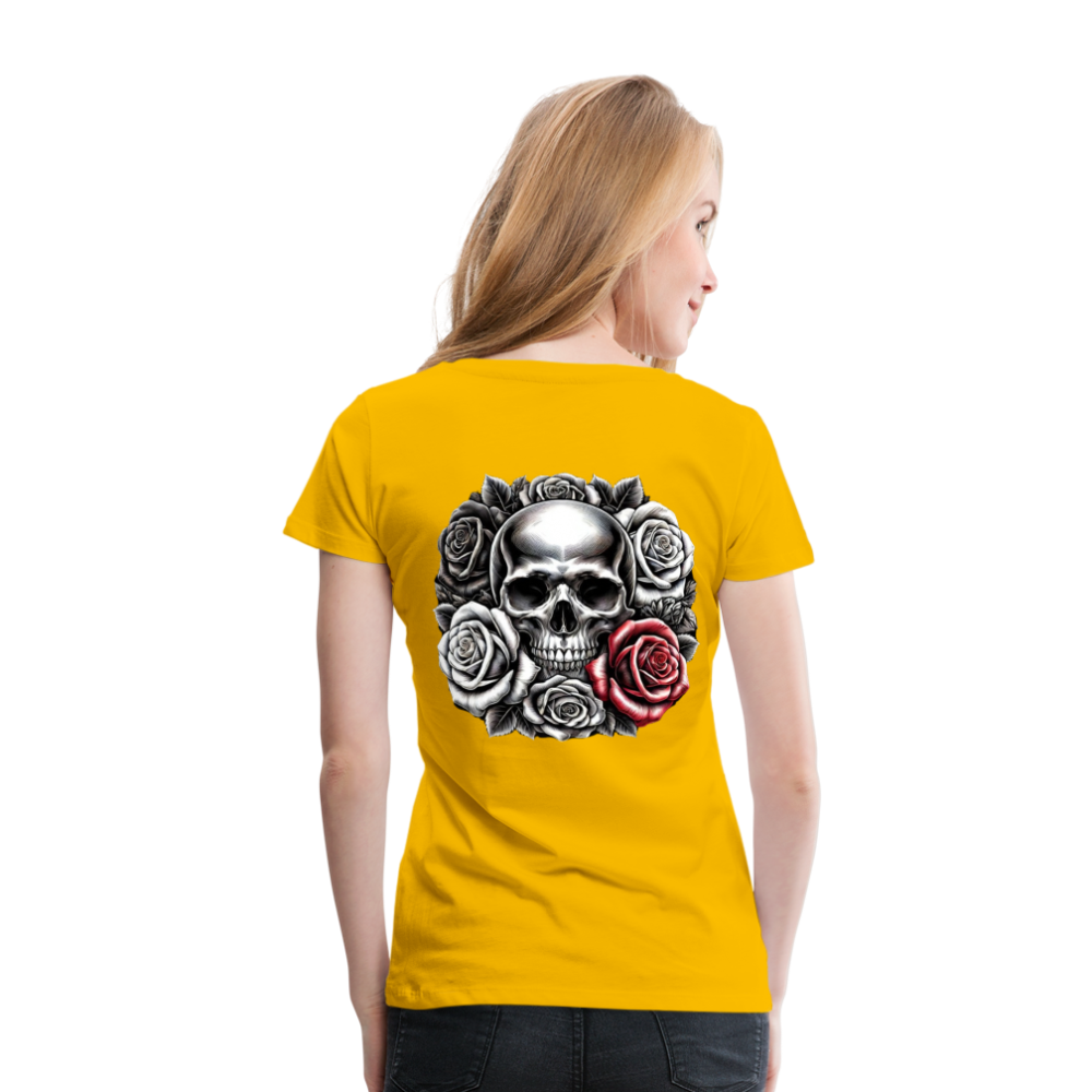 Women T-Shirt Skull Roses - Sonnengelb