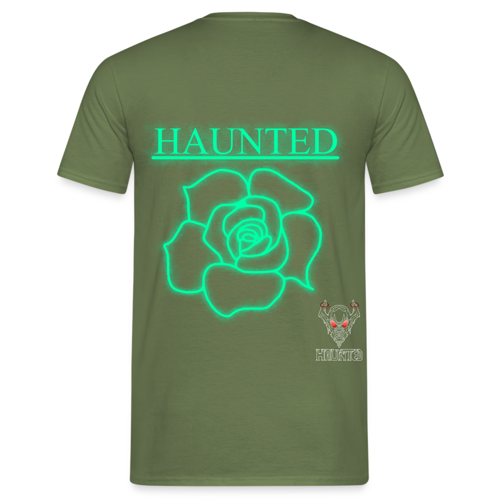 Men T-Shirt Turquoise Neon Rose - Militärgrün
