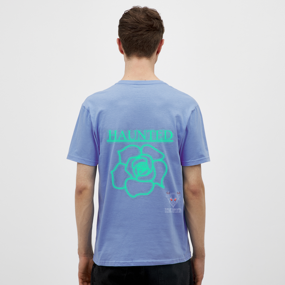 Men T-Shirt Turquoise Neon Rose - carolina blue
