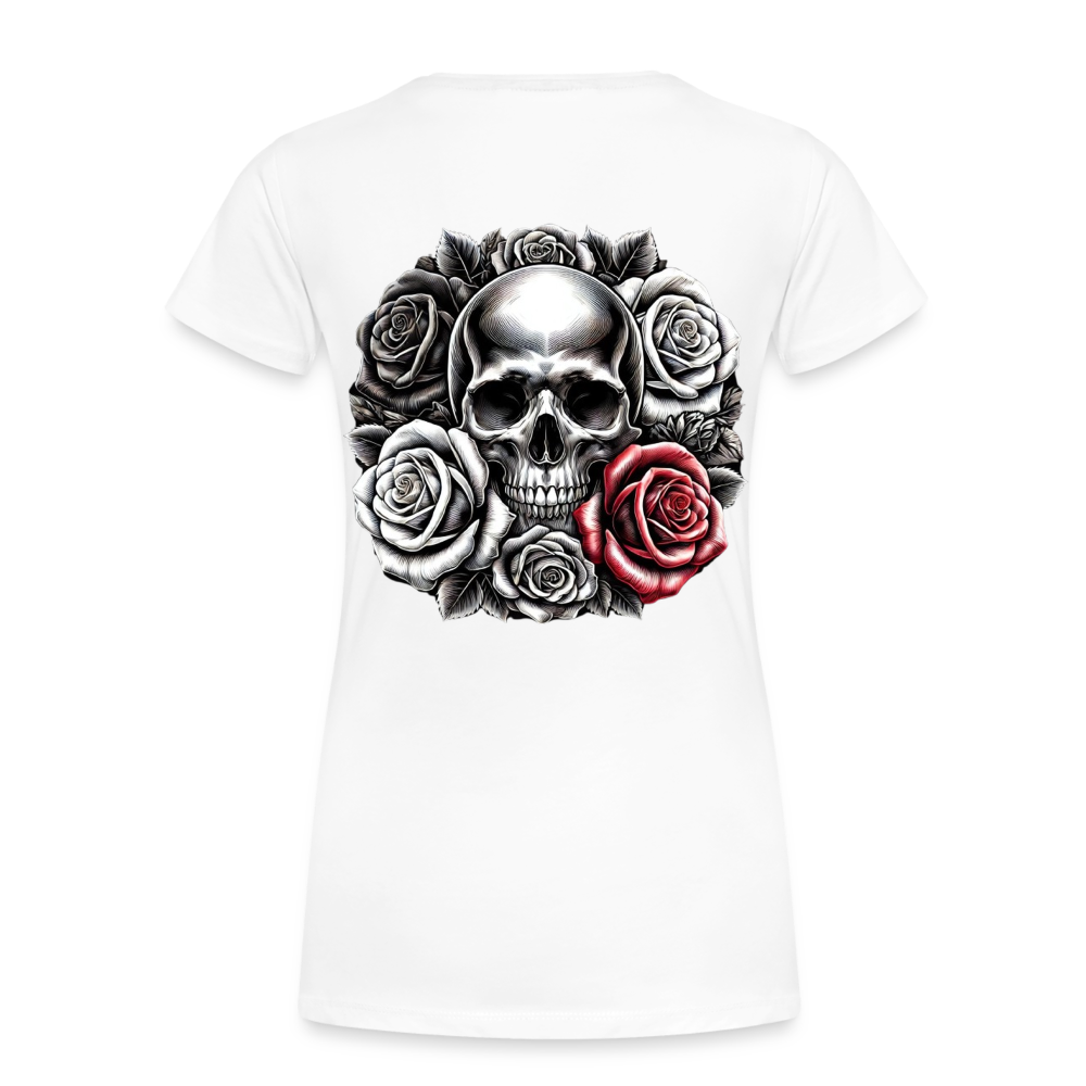Women T-Shirt Skull Roses - Weiß