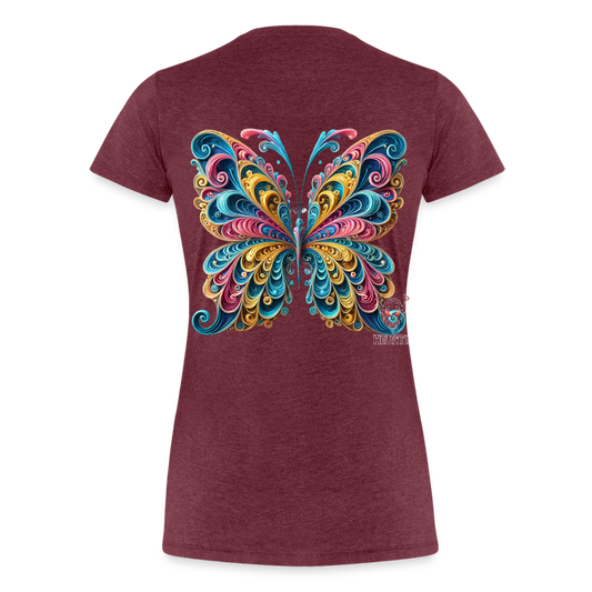 Woman T-Shirt Whimsical Butterfly Harmony - Bordeauxrot meliert