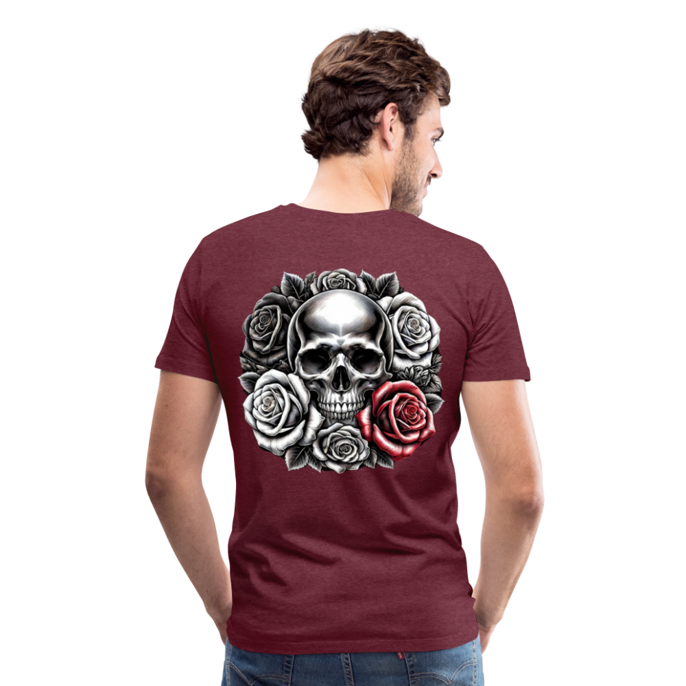 Men T-Shirt Skull Roses - Bordeauxrot meliert