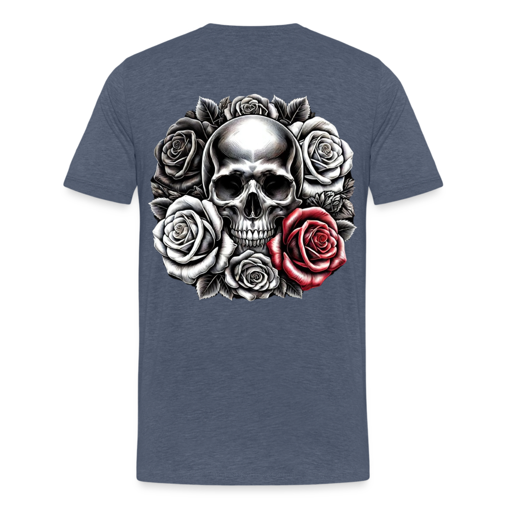 Men T-Shirt Skull Roses - Blau meliert