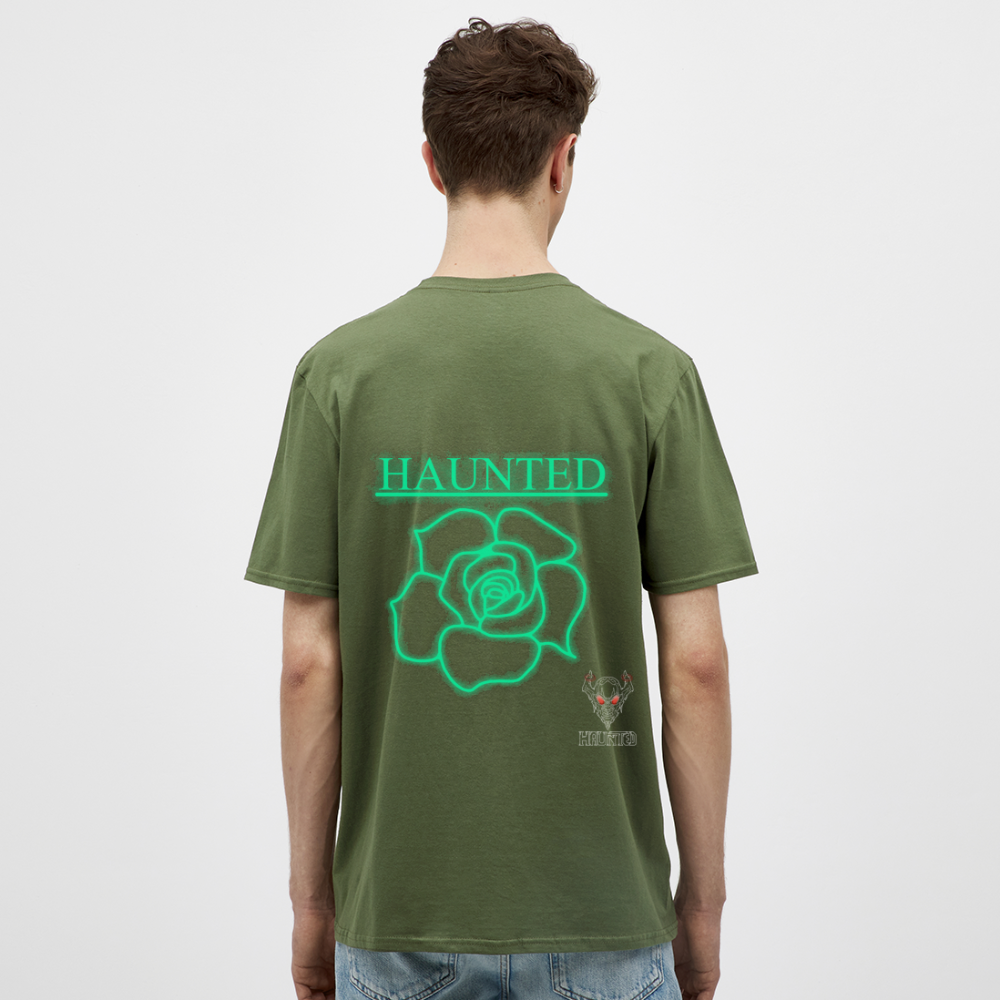 Men T-Shirt Turquoise Neon Rose - Militärgrün