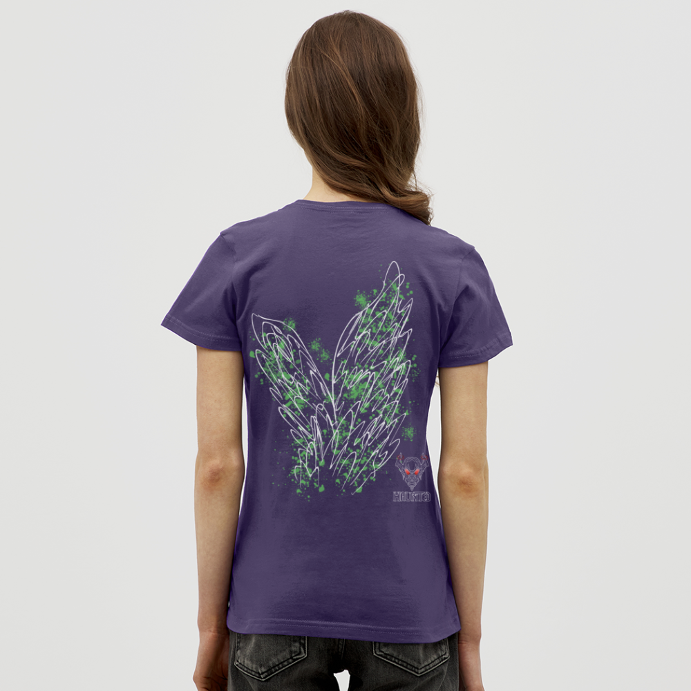 Women T-Shirt Light Green Wings - Dunkellila