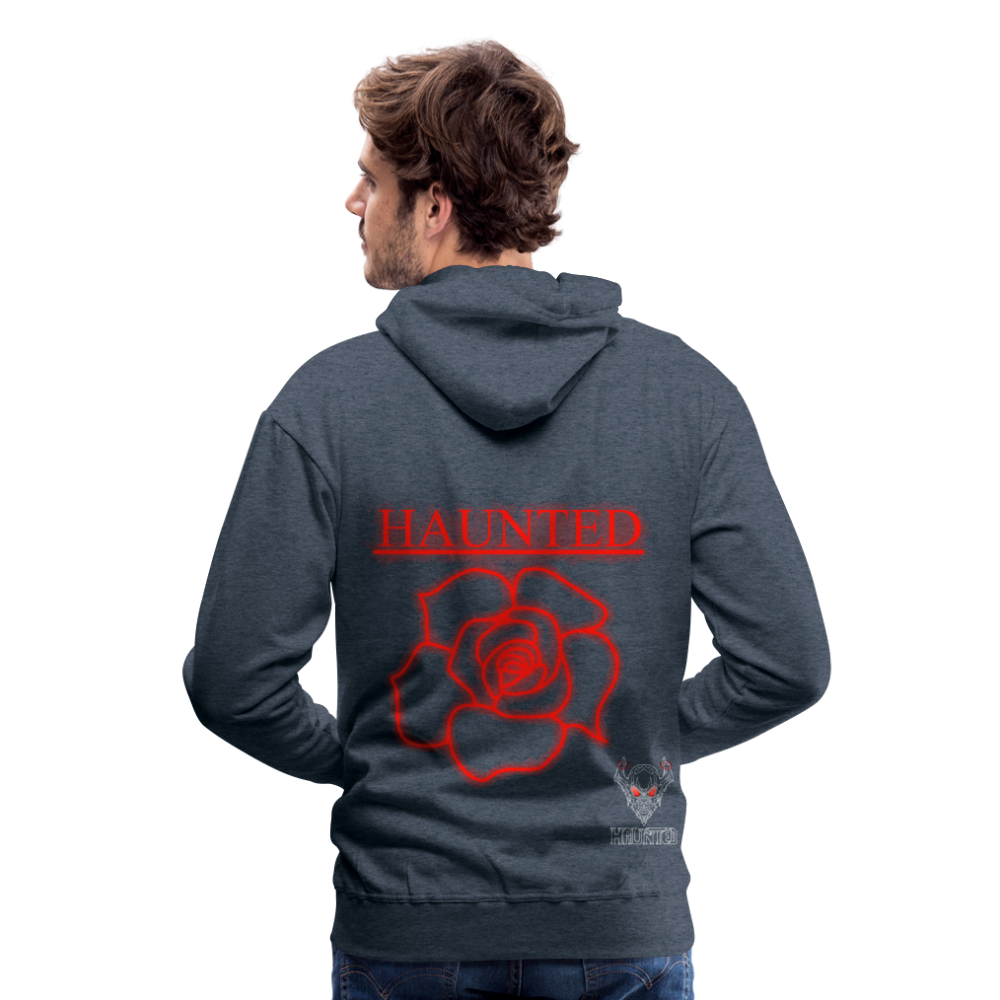 Men Hoodie Red Neon Rose - Jeansblau