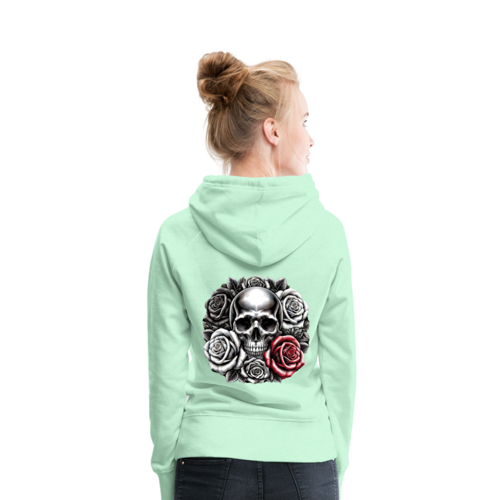 Women Hoodie Skull Roses - helles Mintgrün