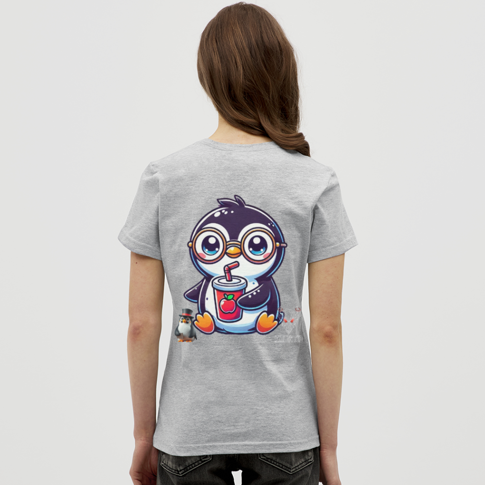 Women T-Shirt KasPenguin with Drink - Grau meliert