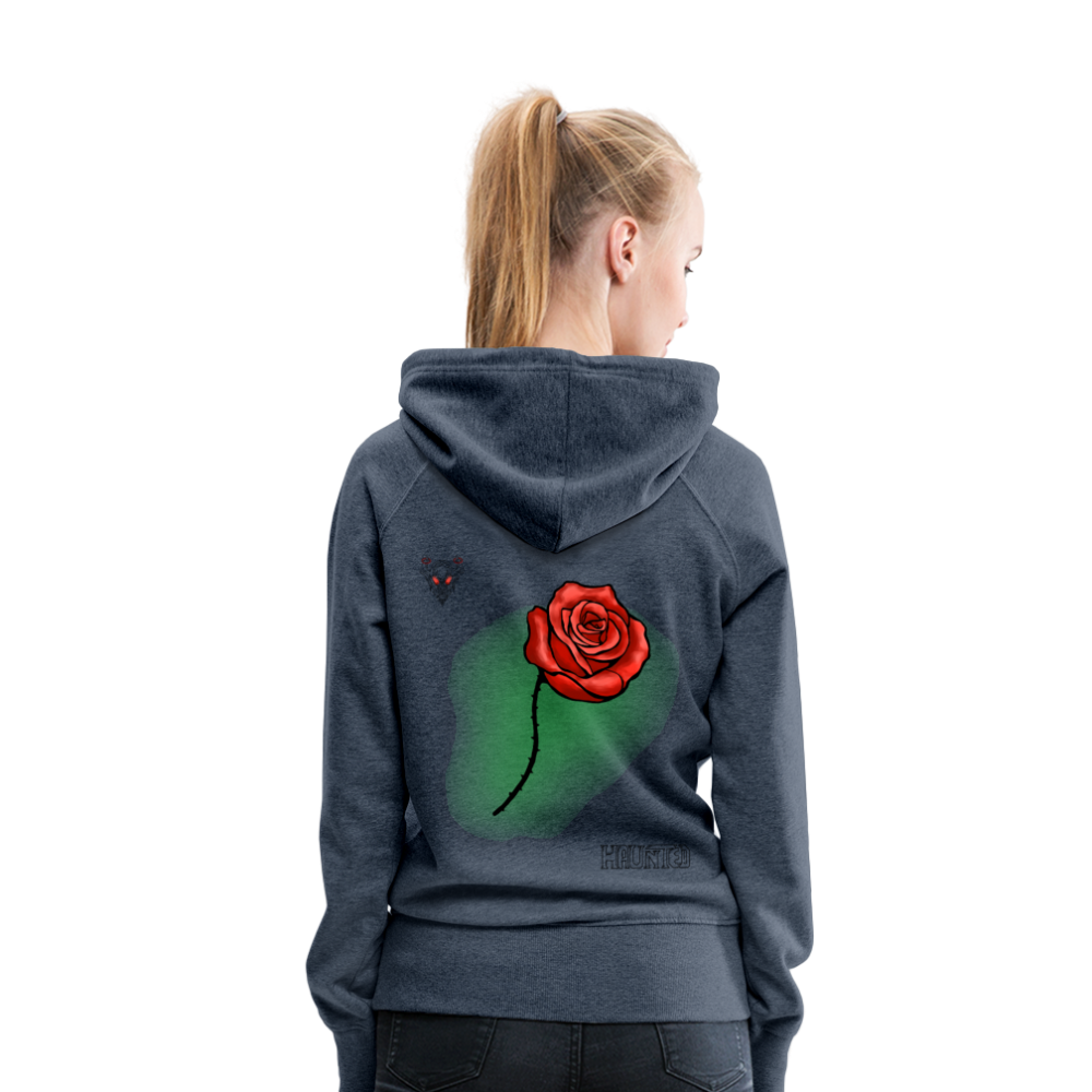 Woman Hoodie Rose on Green 1 - Jeansblau