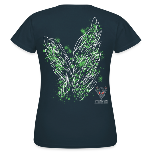 Women T-Shirt Light Green Wings - Navy