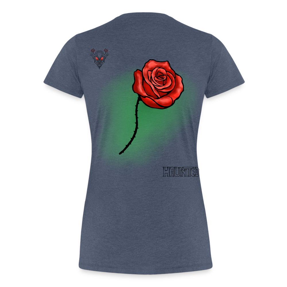 Woman T-Shirt Rose on Green 1 - Blau meliert