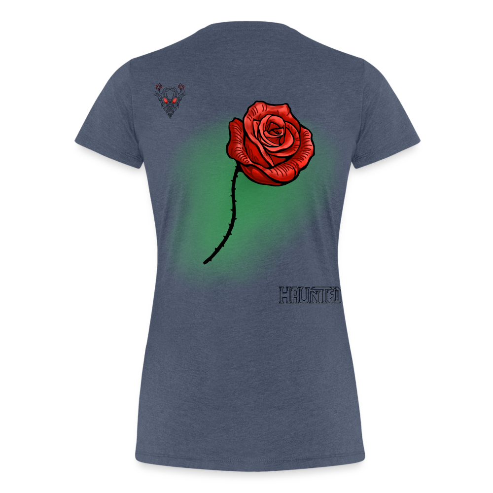 Woman T-Shirt Rose on Green 2 - Blau meliert