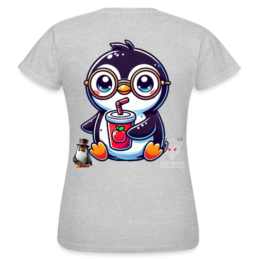Women T-Shirt KasPenguin with Drink - Grau meliert