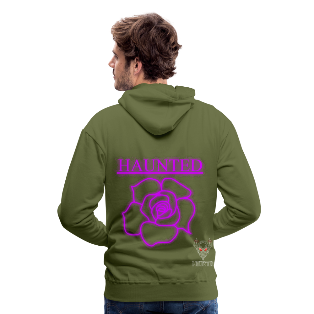 Men Hoodie Pink Neon Rose - Olivgrün