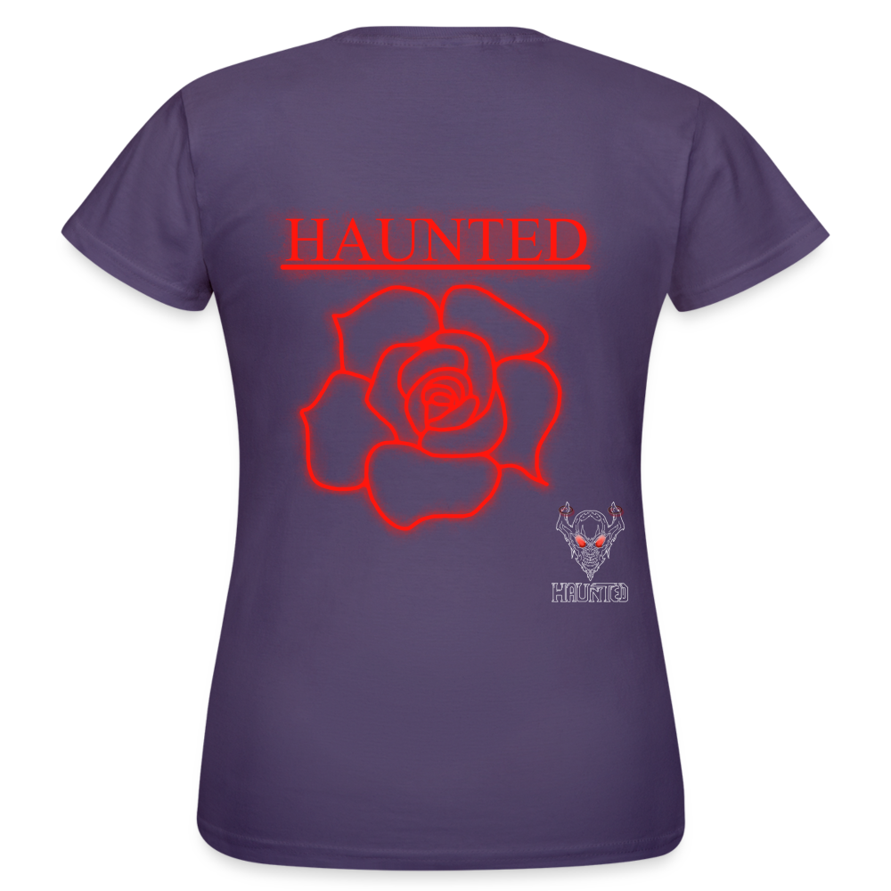 Women T-Shirt Red Neon Rose - Dunkellila