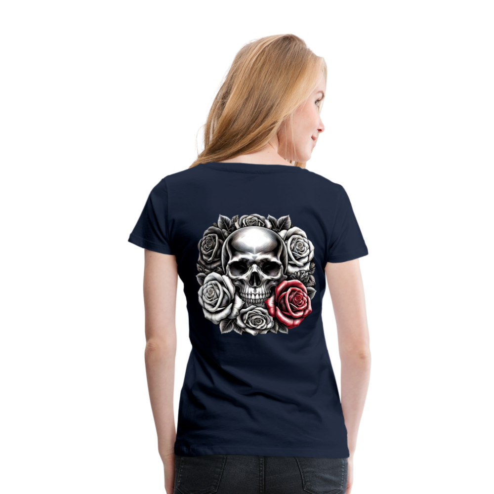 Women T-Shirt Skull Roses - Navy