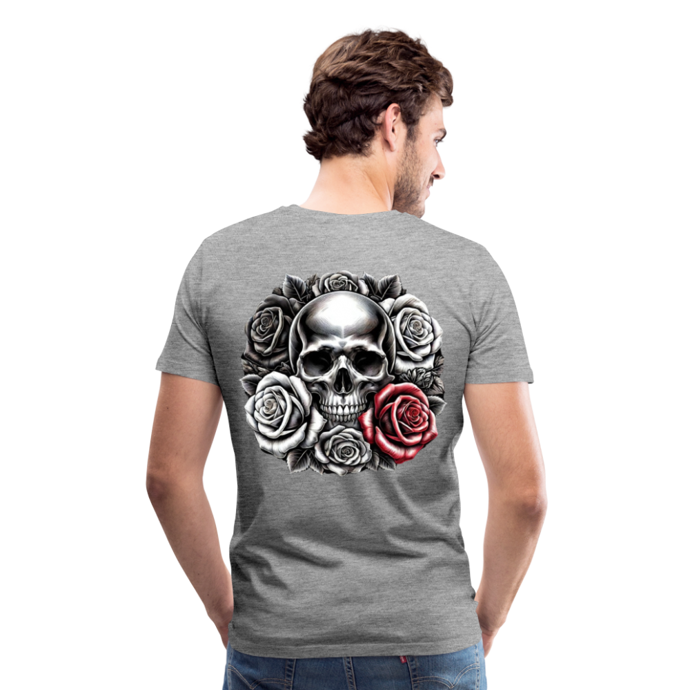 Men T-Shirt Skull Roses - Grau meliert