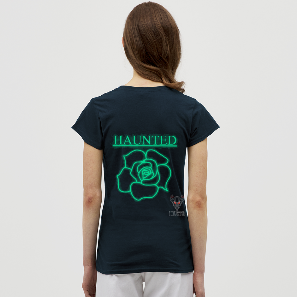 Women T-Shirt Turquoise Neon Rose - Navy