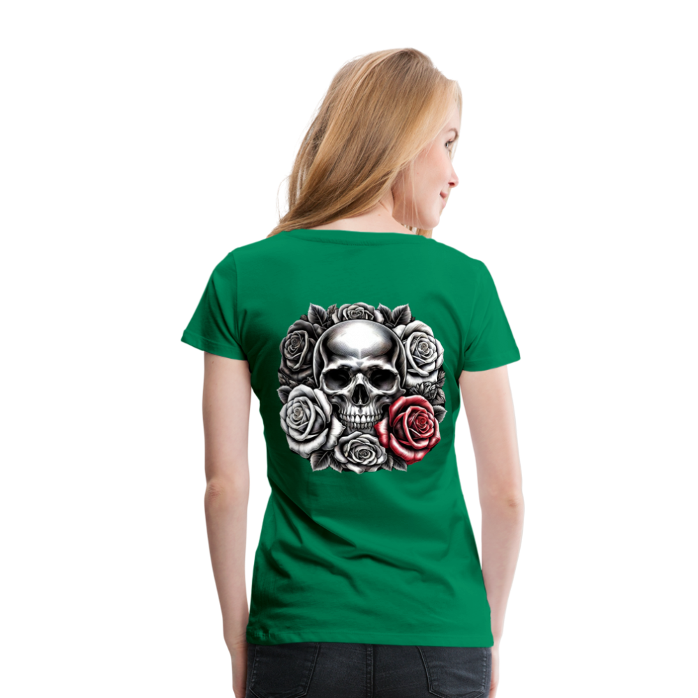 Women T-Shirt Skull Roses - Kelly Green