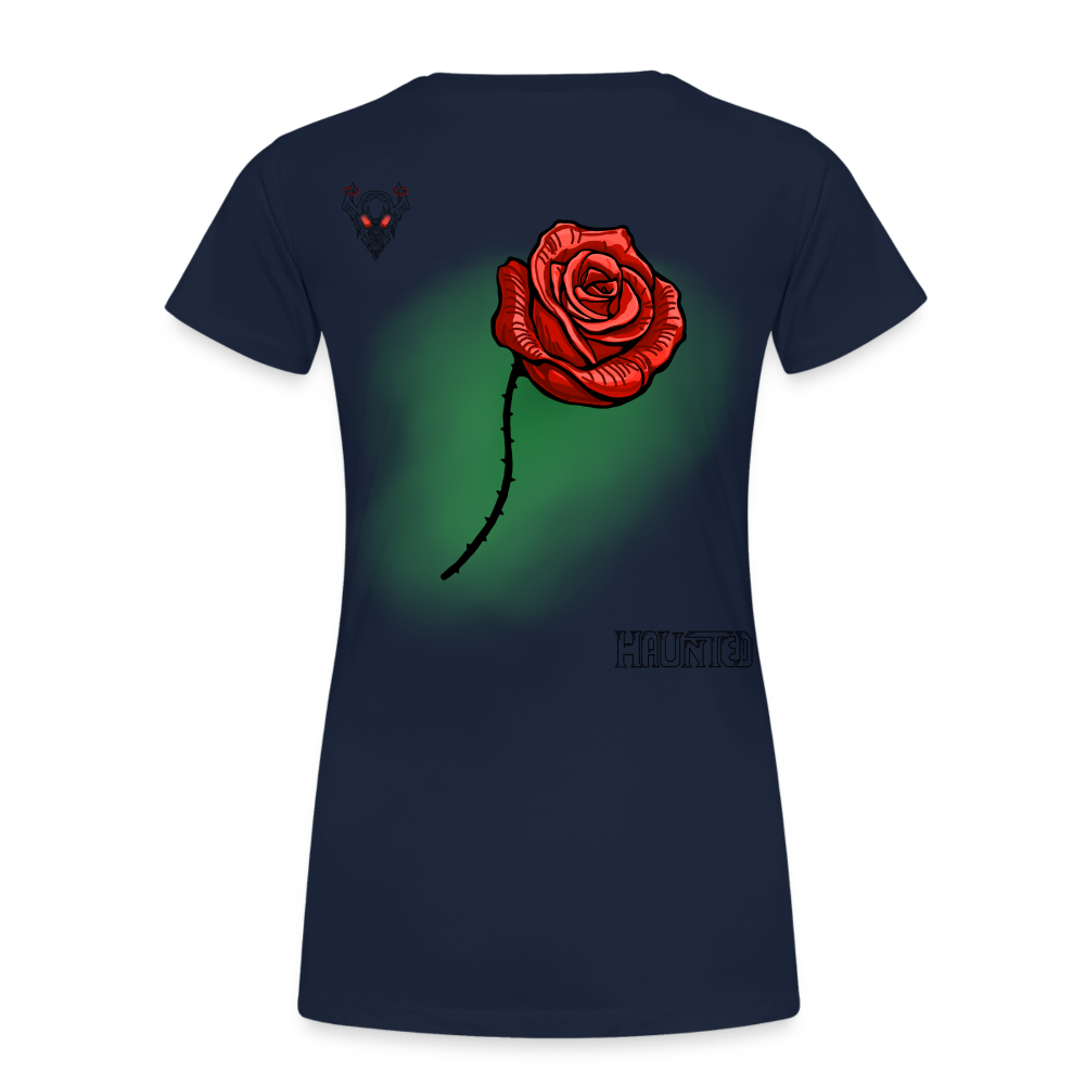 Woman T-Shirt Rose on Green 3 - Navy