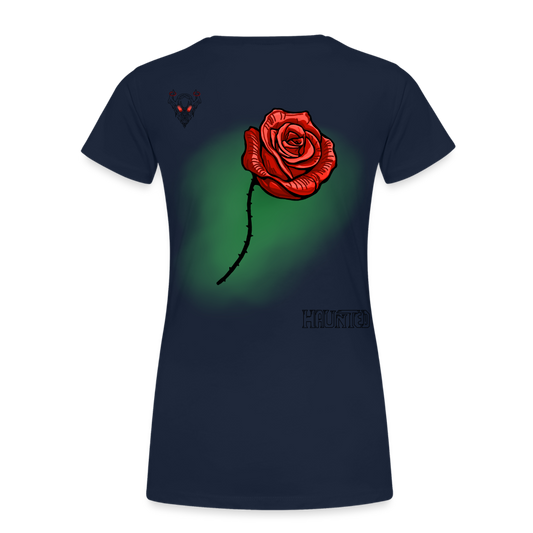 Woman T-Shirt Rose on Green 3 - Navy