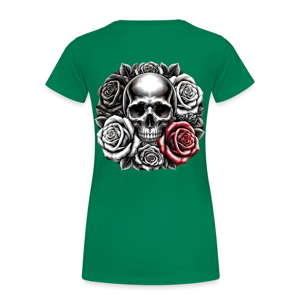 Women T-Shirt Skull Roses - Kelly Green