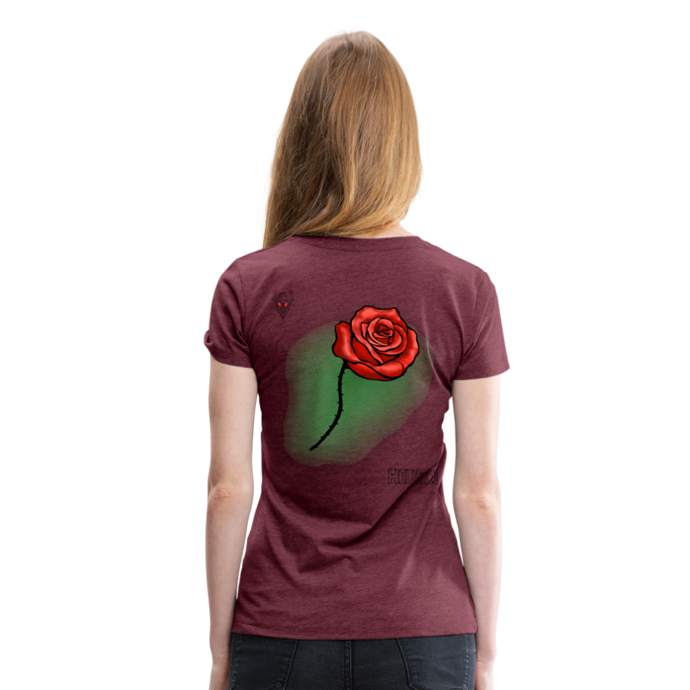 Woman T-Shirt Rose on Green 1 - Bordeauxrot meliert