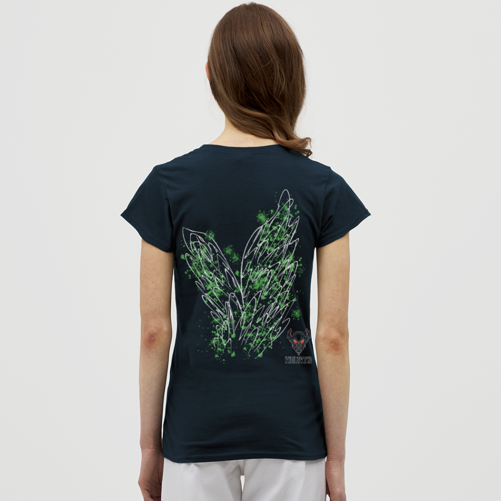 Women T-Shirt Light Green Wings - Navy