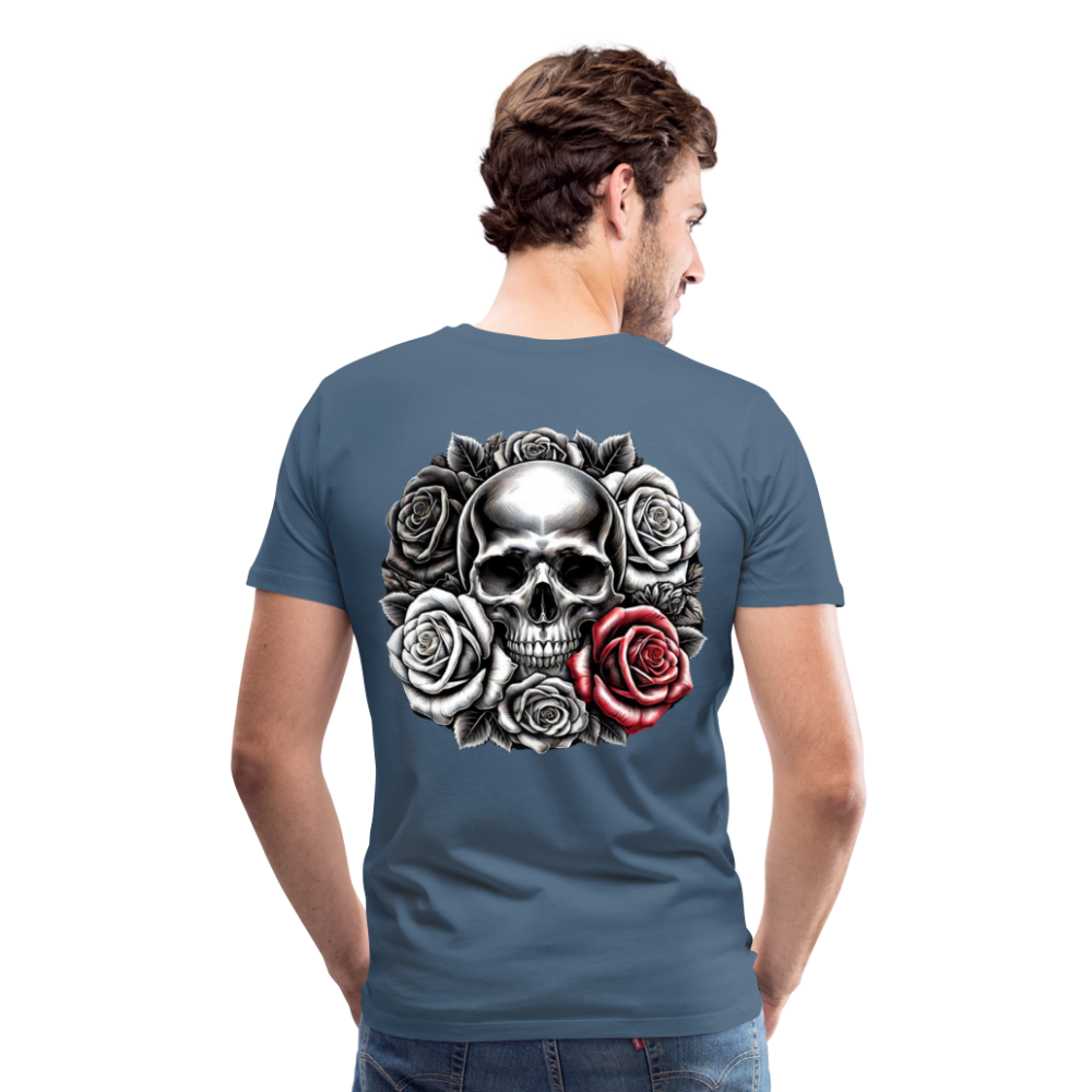 Men T-Shirt Skull Roses - Blaugrau