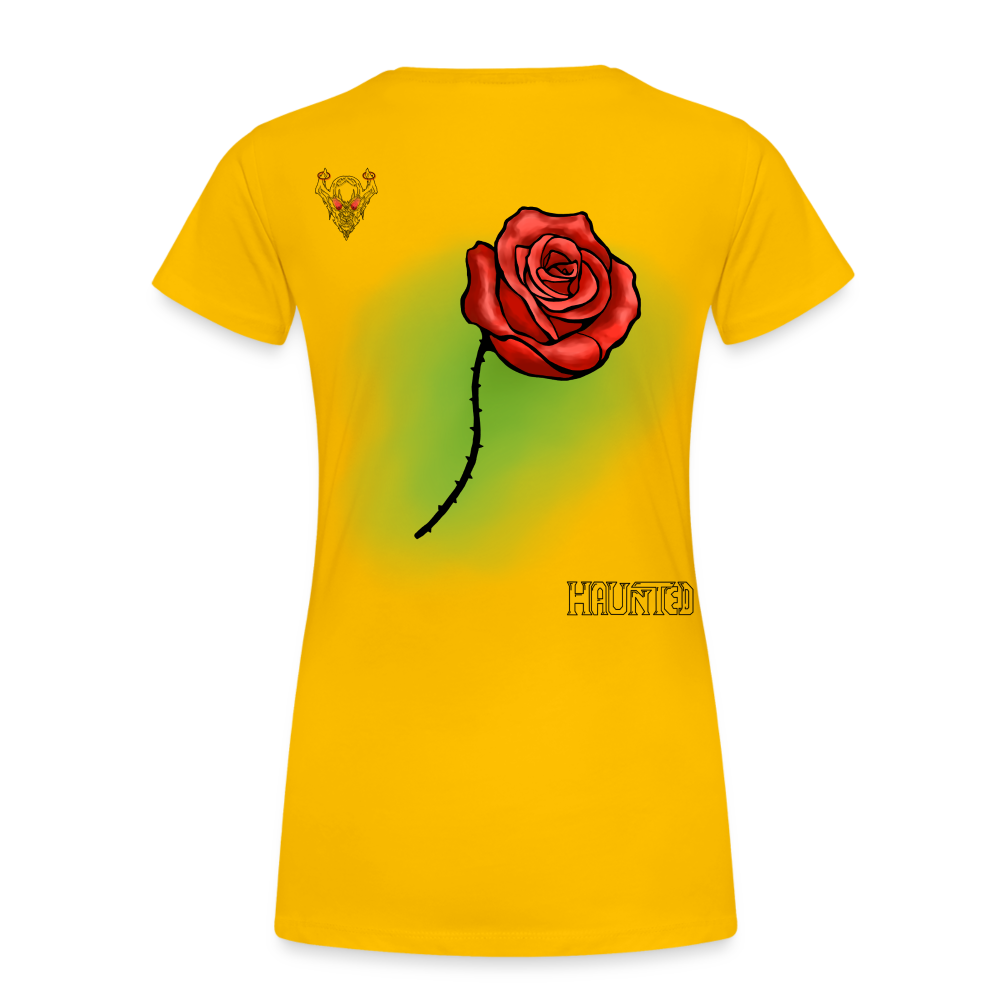 Woman T-Shirt Rose on Green 1 - Sonnengelb