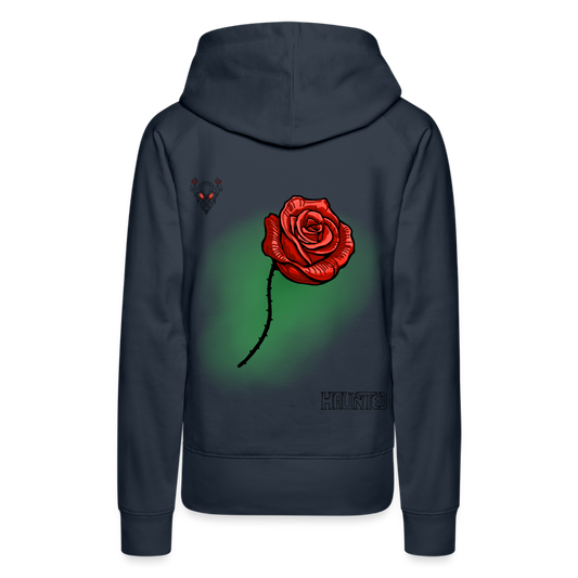 Woman Hoodie Rose on Green 3 - Navy