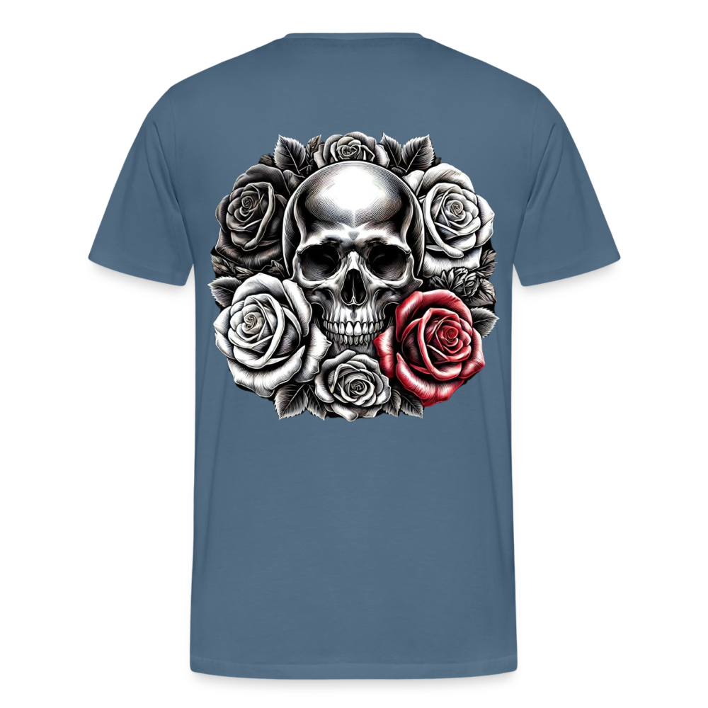 Men T-Shirt Skull Roses - Blaugrau
