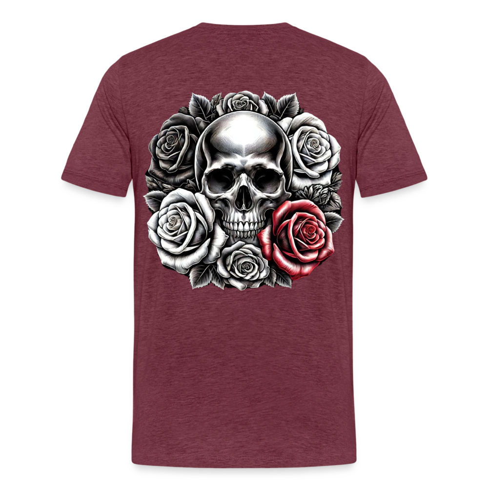 Men T-Shirt Skull Roses - Bordeauxrot meliert
