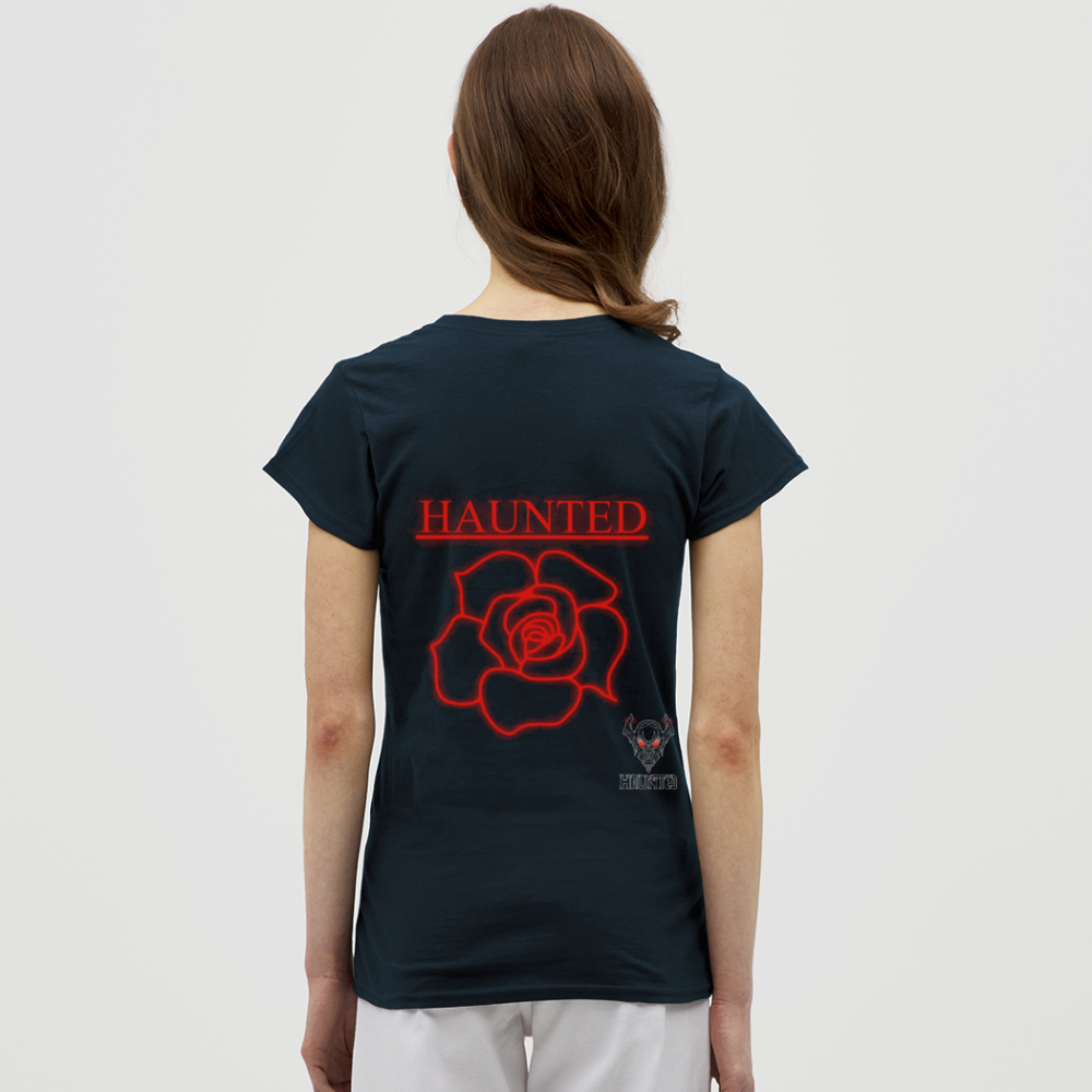 Women T-Shirt Red Neon Rose - Navy